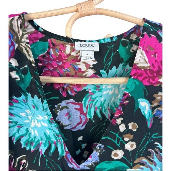 J.Crew Printed Black Turquoise Pink Floral Ruffle Sleeve Pullover Top NWOT - Picture 7 of 13
